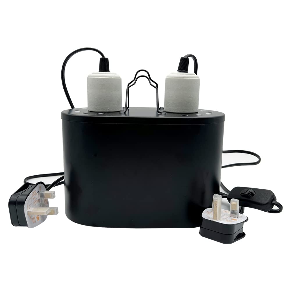 hisunfarm Dual Reptile Light Fixture for Reptile Dome Lamp Shade, UVB UVA Heating Lamp Fixture Double Combo an-ti Hot Basket, Amphibian Terrarium Accessory