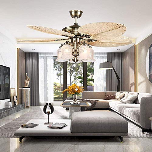 LuxureFan 52Inch Palm Ceiling Fan Lights 3 Speed Remote Premium Light