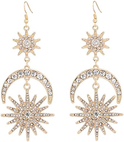Statement Rhinestone Drop Earrings for Women Star Moon Burst Crystal Dangle Earrings wedding Party Jewelry