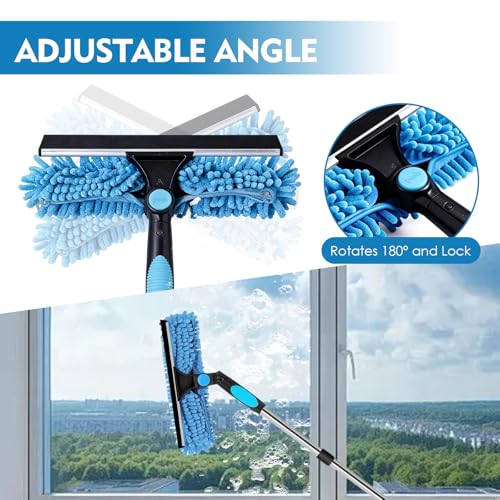 Telescopic Glass Cleaner, 10 Sticks, 0.13-4 m, 180° Rotating Head, Replacement Cloth, Chenille and Brush, for Roofing Terraces, Greenhouses, Skylights, Large Glazed Surfaces | For high windows, shower, car, mirror, microfibre covers, professional quality