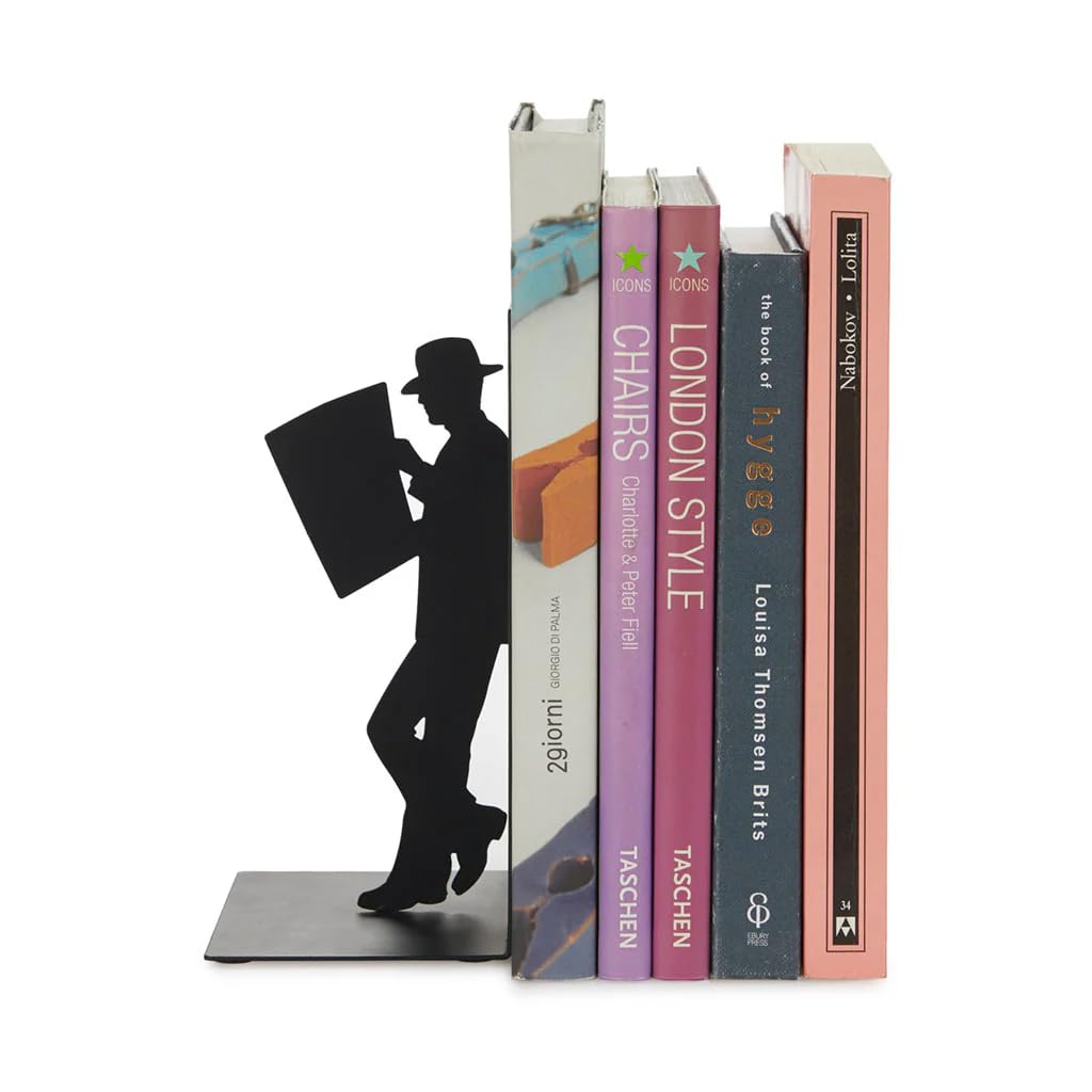 Balvi - The Reader decorative metal bookend in black colour. Original design