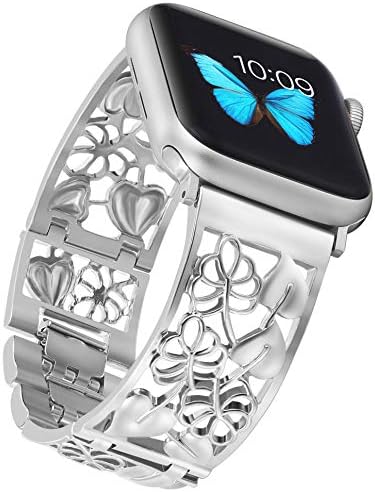 Carved Flower Apple Watch Band - Silver