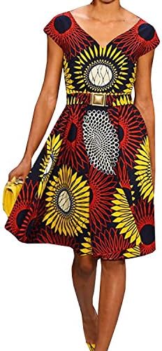 VENFLON Women’s Slimming Fashion V-Neck Sleeveless National Style Casual Dress (0018) (XL)