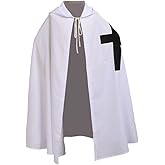 BLESSUME White Medieval Knight Templar Cloak Hooded Cape Cosplay Robe