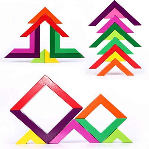 Ayeboovi Wooden Building Blocks for Preschool Children(Aged 3+), Shape & Color Recognition Geometric Chunky Wood Educational Toys for Kids to Learn Space and Balance Skills