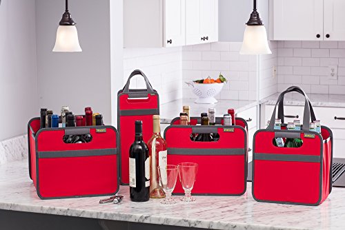 meori 6 Bottle Wine Carrier with handles for wine and other bottles to carry and store after tastings, grocery shopping - a perfect wine enthusiast and hostess gift - (Hibiscus Red) - Thumbnail 6