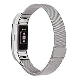 For Fitbit Charge 2 Bands, ALNBO Stainless Steel Milanese Loop Metal Replacement Accessories Bracelet Strap with Unique Magnet Lock for Fitbit Charge 2 Silver