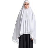 Muslim High Stretch Hijab Pure Color Half-body Cover Hijab with Lace for Praying