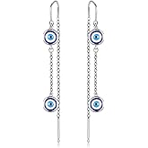PRAYMOS Evil Eye Earrings for Women 925 Sterling Silver Dangle Drop Protection Earrings Good Luck Evil Eye Jewelry Gifts