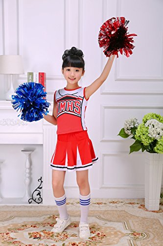 Girls Red & Blue Cheerleader Outfit + Poms fits 3-15Yrs Clothes Dress - Thumbnail 3