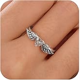 IPEPPY Love Heart Feather Rings for Women 925 Sterling Silver Pink Birthstone Crystal CZ Promise Ring for Her Heart Cut Simulated Diamond Angel Wing Eternity Ring Jewelry Gifts to Daughter