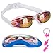 Swim Goggles with Nose Clip + Ear Plugs + Case, Clear No Leaking Anti Fog UV Protection Triathlon Swimming Glasses for Adult Men Women Youth Kids Child, Purple