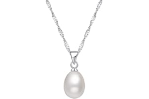 Merdia S925 Sterling Silver Drop Shape Freshwater Cultured Pearl Pendant Necklace w/6.5mm Diameter