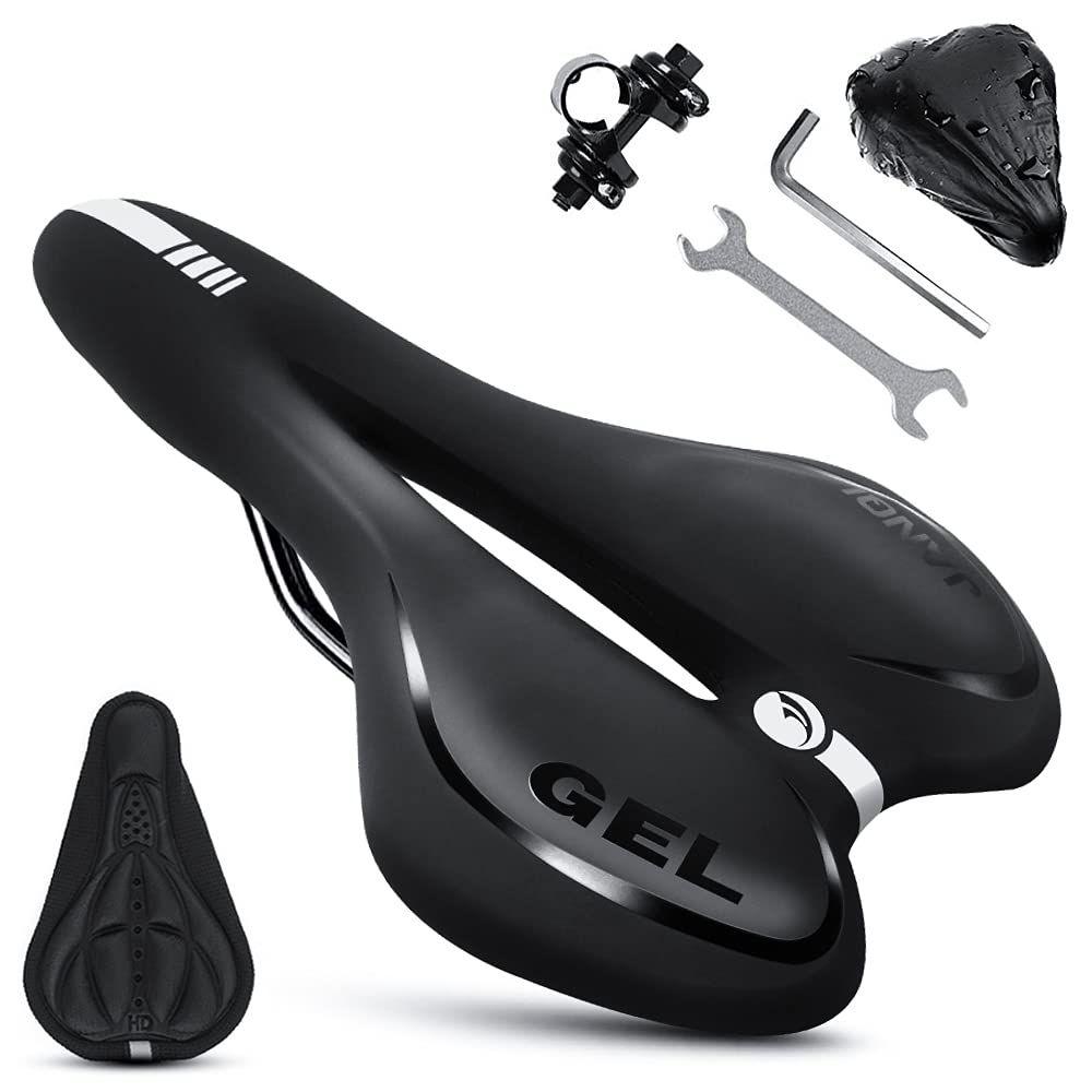 Mountain Bike Seat, Gel Padded Bicycle Saddle, Professional Shockproof Design Cycling Seat Breathable Soft Cushion Comfort with Reflective Strips, Suitable for Universal Riding Road Touring Bike