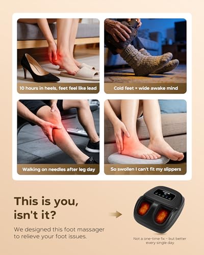 EaseZen Foot Massager Machine with Heat, Shiatsu Foot Massager with Remote, 2026 Upgraded Deep Kneading, for Plantar Fasciitis, Neuropathy, Birthday Gifts for Women Mom Men Dad, Up to Foot Size 14