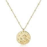 Zodiac Coin Embossed Choker Necklace Disc 12 Constellation Astrology Horoscope 14K Gold Plated Round Pendant Personalized Necklace Gift for Women Men