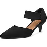 DOBOLIN 2.2 Inch White Kitten Heels for Women Closed Toe Dress Shoes for Women Comfortable Dressy Low Stiletto Heel with Ankle Strap Womens Pumps