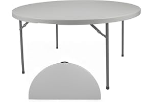OEF Furnishings OEFCMFIH60R Commercial-Grade Premium Industrial Fold-in-Half Blow-Molded Folding Table with 19-Gauge Steel Frame and Thick Top (60" Diameter, Speckled Gray Top)