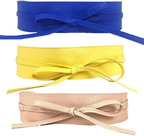 Womtop 3 PCS Women Waist Belts Soft PU Leather Cinch Belt Self Tie Wrap Around Obi Waist Band Boho Belt