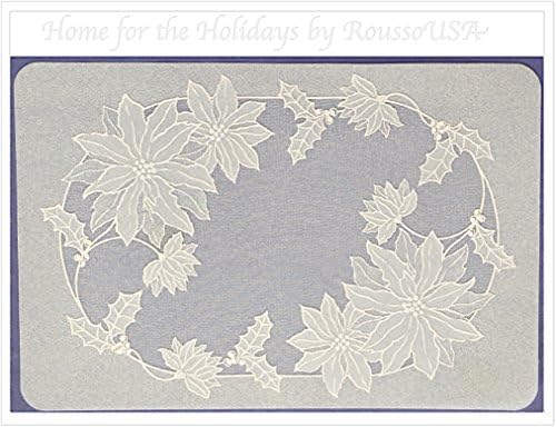 Set of Four Vinyl Table Mats: Pretty Poinsetta Placemats. Neutral color will take on hue of table or cloth underneath. Dress up your holiday table. 18" x 12" (Ecru-010T)