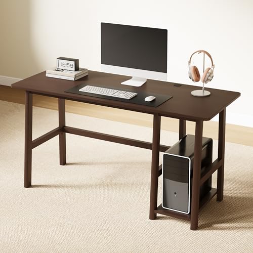 NELYE Modern Solid Wood Computer Desk with CPU Stand, 58 x 24 in, Walnut at Amazon