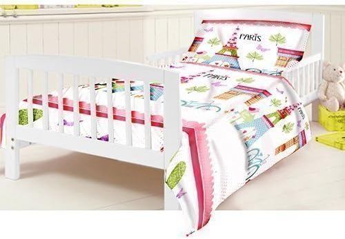 Ready Steady Bed Children's Junior Cot Bed Size Paris Print Duvet Cover Set. Size: 120cm x 150cm