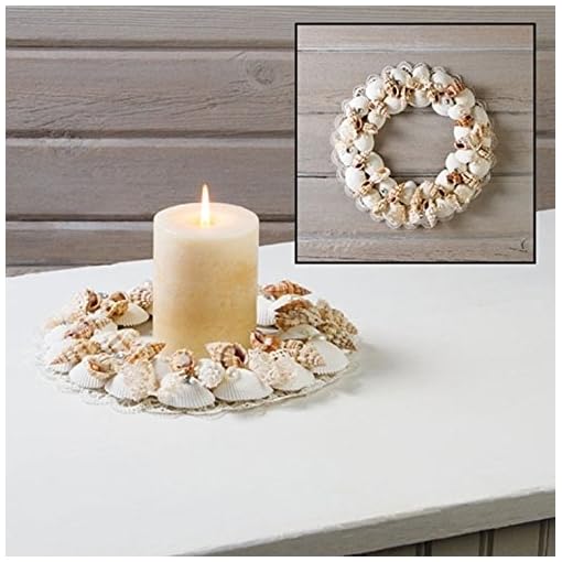 Bedazzled Round Shell 9 inch Decorative Candle Ring Wreath Beachfront