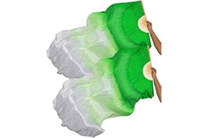 TMZAQH Women 1 Pair (Left+Right) Silk Belly Dance Fans Veil Belly Dancing Long Folding Fans Length 180 cm * 90 cm