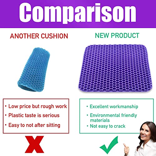 Extra Large Gel Seat Cushion for Long Sitting Double Thick Gel Seat Cushion with Cover Gel Seat Cushion for Pressure Sores Breathable Honeycomb Cushion for Office Chair Wheelchair to Relief Sciatica