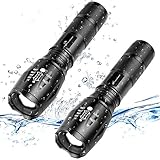 Moobibear Rechargeable 800lm Ultra Bright Handheld Flashlight, LED Tactical Flashlights, Portable Outdoor Water Resistant Torch with Adjustable Focus and 5 Light Modes, 2 Pack