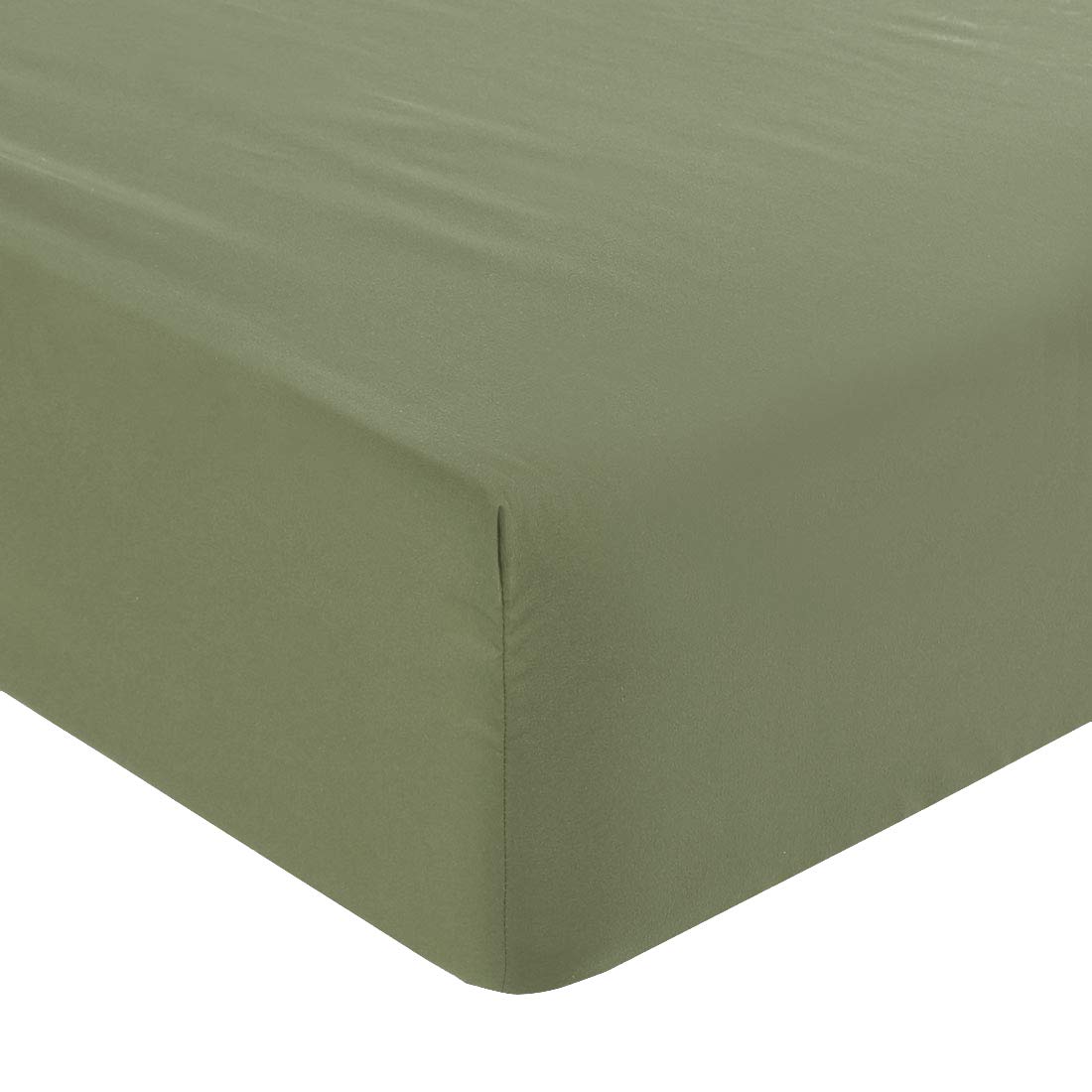 PiccoCasa Solid Fitted Sheet, Bed Mattress Protector, Wrinkle, 110GSM Soft Brushed Polyester Microfiber Bed Sheet with 16" Deep Olive Green Double