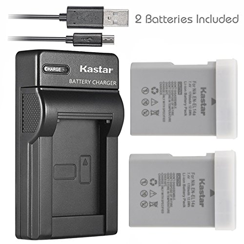 Kastar Battery (X2) & Slim USB Charger for Nikon EN-EL14a, EN-EL14, ENEL14A, ENEL14 EL14 & Nikon Coolpix P7000 P7100 P7700 P7800, D3100, D3200, D3300, D3400, D5100, D5200, D5300 DSLR, Df DSLR, D5600