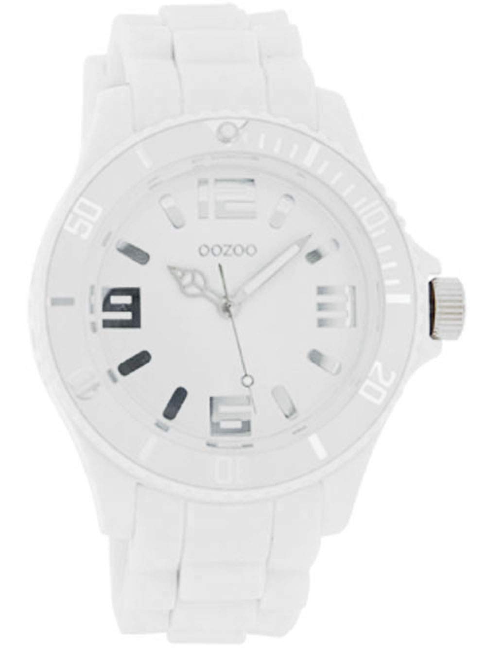 Oozoo Women's Watch with Silicone Strap, Silver Arabic Numbers and Indices, 43 mm Diameter, Various Variations, C4172 - White