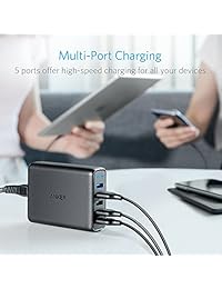 Anker Quick Charge 3.0   Cargador de pared con 5 puertos USB de 63 W para Galaxy S9 S8 S7 S6 Edge +, Note 5 4 y PowerIQ para iPhone X 8 7 6s Plus, iPad, LG, Nexus, HTC y más
