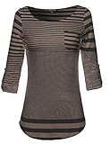 MBE Women's 3/4 Sleeve Contemporary Stripe Boatneck Top w/ Front Pocket