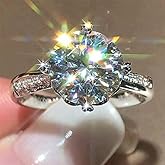 RKKOJJO 925 Sterling Silver Shiny Full Diamond Gemstone Ring 18K Cubic Zirconia Promise Cocktail Rings Eternity Engagement Wedding Band Ring for Women Size 7