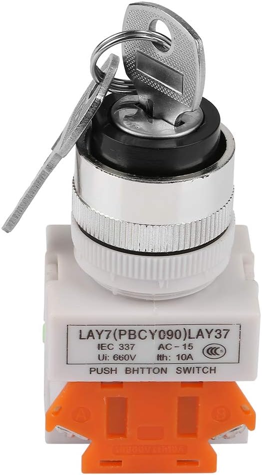 Key Rotary Switch, 2 Position Key Operated Rotary Switch 2 Keys 22mm Mount LAY37-11Y/21 - Image 4