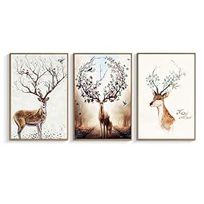 Framed Canvas Wall Art for Living Room, Bedroom Deer Collection Canvas Prints for Home Decoration Ready to Hanging - 16"x24"x3 Panels