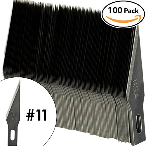 Premium USA-Made Steel Hobby Knife Blades Mega Bulk 100 Pack. Save Time and Shipping Costs! The Fine Point #11 Size Blade Universally Fits #1 Craft Knife Handles for Modeling and Papercraft Projects