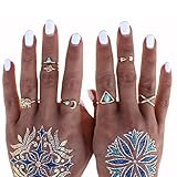 Cougar's Choice® 7 Pcs Fashion Vintage Turkish Arrow Moon Turquoise Joint Knuckle Nail Midi Ring Set Boho Ring Set (Gold)