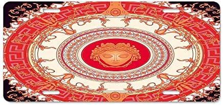 FloralFlames Versace Inspired Design with Medusa - RedMetal Sign Automotive License Plate Car Tags Cover for Woman Man 12" x 6"