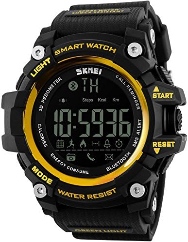 HUNRUY Mens LED Waterproof Smart Watches Pedometer Call and App Remind Data Storage Calorie Bluetooth Gold
