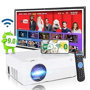 SCISHION Smart Projector,Android WiFi Bluetooth Projector,Mini Portable Wireless Outdoor Movie Projector,Home…
