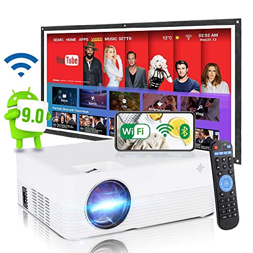 SCISHION Smart Projector,Android WiFi Bluetooth Projector,Mini Portable Wireless Outdoor Movie Projector,Home…