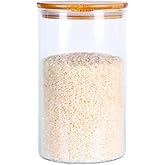 Glass Rice Storage Containers, 60 FL OZ (1800ml) Kitchen Food Jars with Airtight Lid, Stackable Clear Pantry Canister for Coffee Bean, Pet Treat, Flour, Loose Tea and More