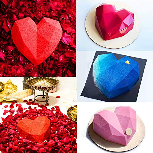 Dasaba 1PCS Silicone Baking Molds 3D Diamond Love Heart Shaped Silicone Mold Tray Non-stick Reusable Chocolate Mold for Baking Cake, Cookies, Oreo, Muffin Cupcake Handmade Soap (White)