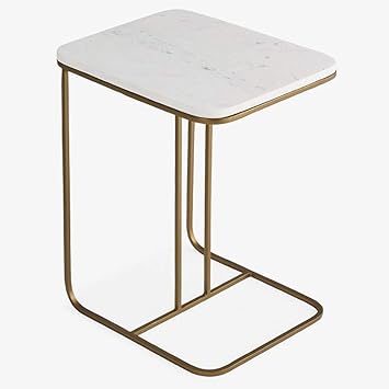 Amazon Com 50 X 38 X 58cm Modern C Shape Side Table Coffee Table For Small Space Marble Top Metal Base White Gold Furniture Decor