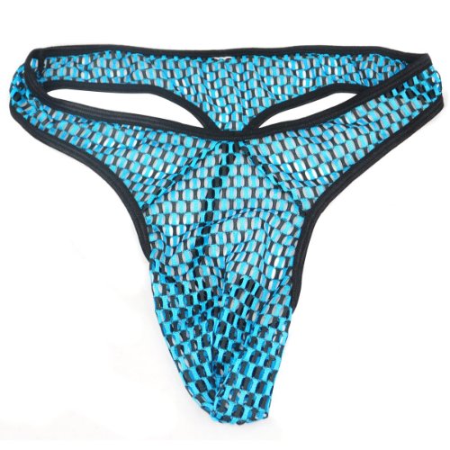 Idealgo Men's T-back Jock Strap G-strings Elephant Pouch Exotic Thongs Sexy Panties Underpant for Man (Blue(Mesh))