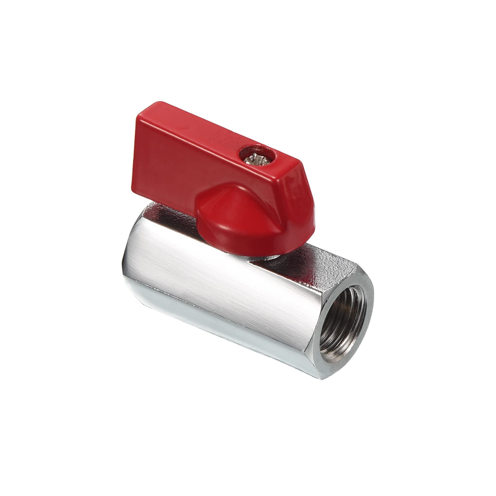PATIKIL 1/4 NPT Brass Mini Ball Valve, 1 Pack NPT Female to Female Shut-Off Valve for Pipe Coupler Connector, Red