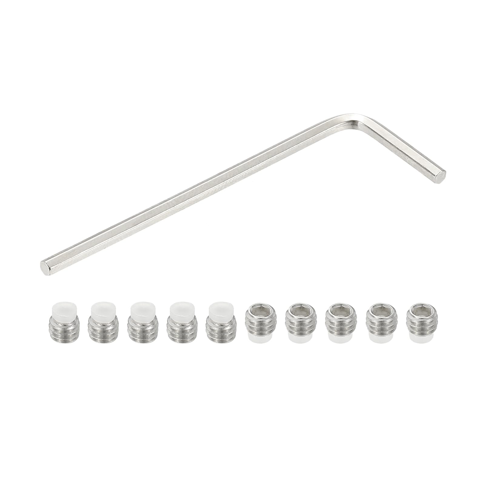 PATIKIL M4x3mm Nylon Tip Grub Screw, 10pcs 304 Stainless Steel Metric Hex Socket Head Cup Point Bolt Anti Slip Internal Hex Drive Hardware with l Key Wrench